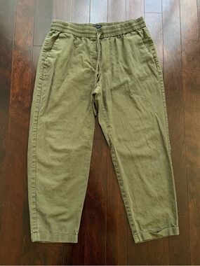 J.CREW Women's Pull-On Linen Pants Size 10 Olive Green Drawstring Waist Ankle